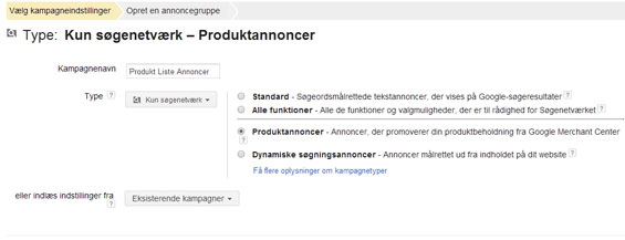 Google adwords opsætning